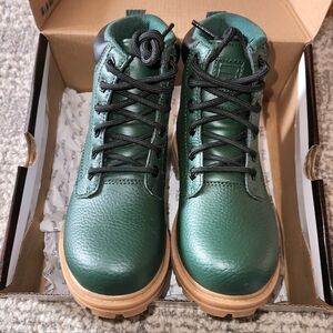 Fila Edgewater 12 PB Kids Green Faux Leather Boots with Black Laces